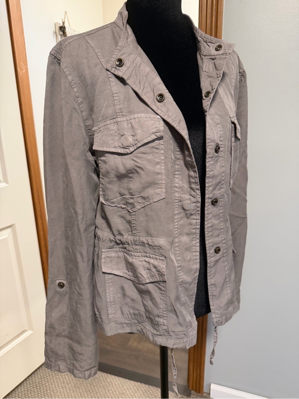 Sanctuary Lightweight Utility Jacket Gray Cargo Military Style Medium